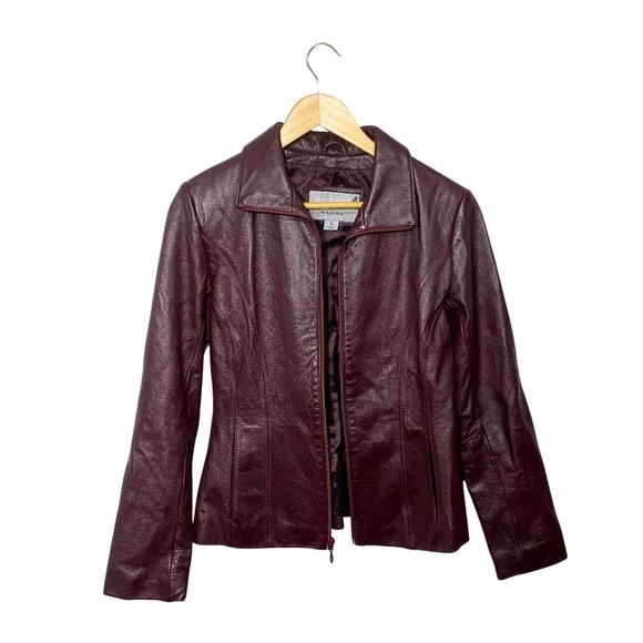 Wilson’s Leather | Burgundy Leather Zip Up Jacket - Picture 4 of 17